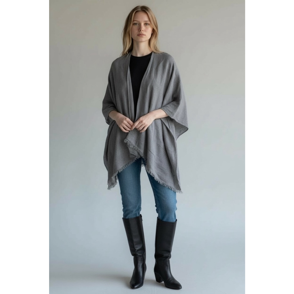 Ellen Tracy Gray Open Front Cardigan Kimono one size